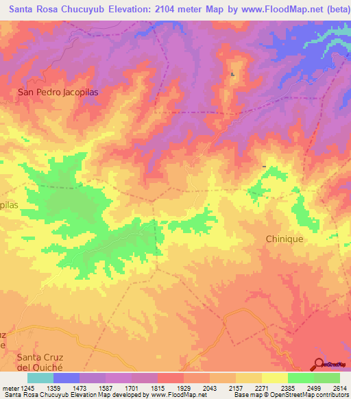 Santa Rosa Chucuyub,Guatemala Elevation Map