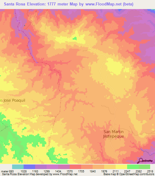 Santa Rosa,Guatemala Elevation Map