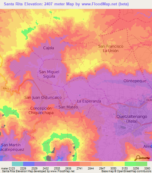 Santa Rita,Guatemala Elevation Map