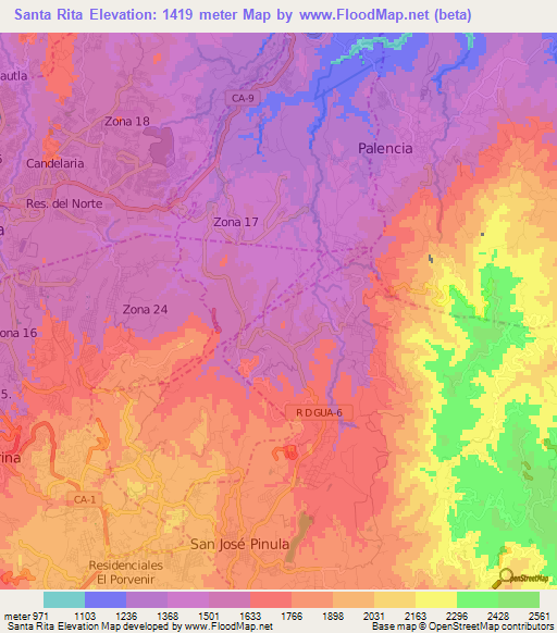 Santa Rita,Guatemala Elevation Map