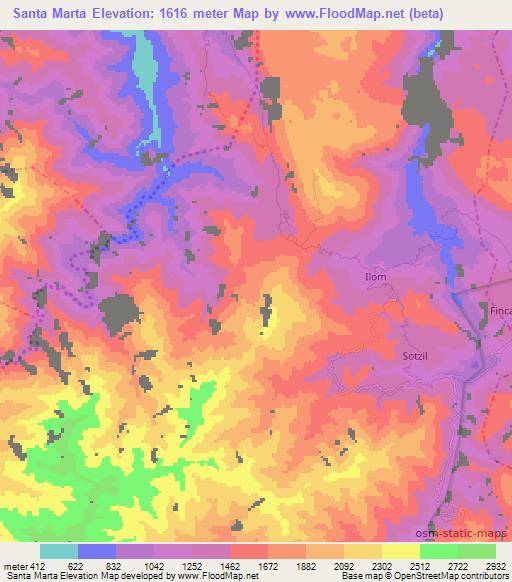 Santa Marta,Guatemala Elevation Map