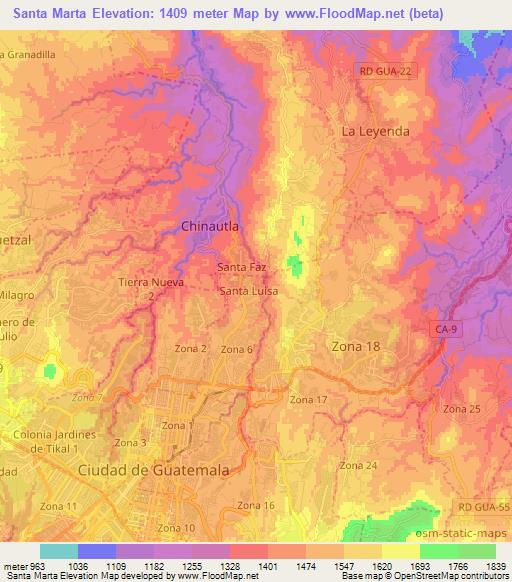 Santa Marta,Guatemala Elevation Map