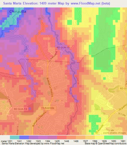 Santa Marta,Guatemala Elevation Map