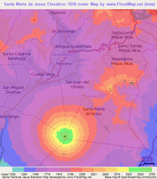 Santa Maria de Jesus,Guatemala Elevation Map