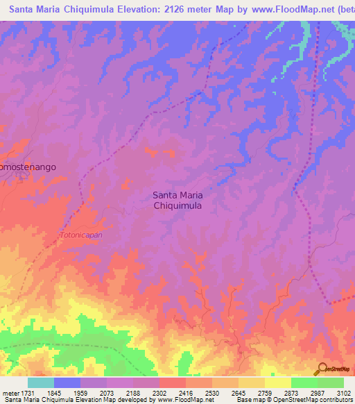 Santa Maria Chiquimula,Guatemala Elevation Map