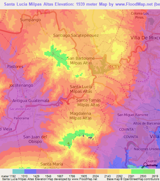 Santa Lucia Milpas Altas,Guatemala Elevation Map