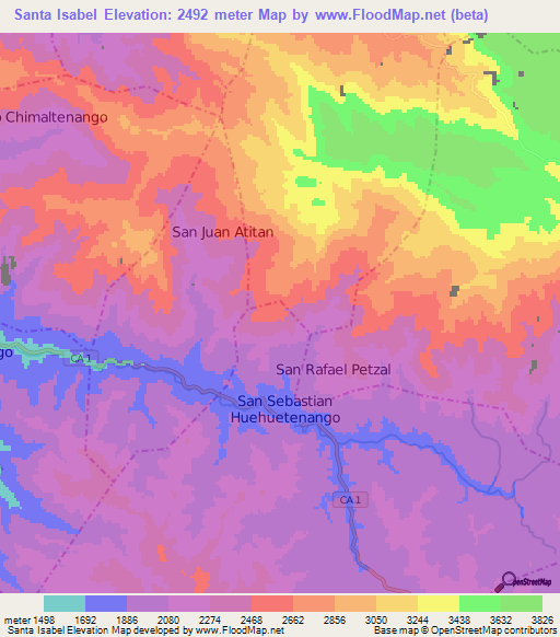 Santa Isabel,Guatemala Elevation Map