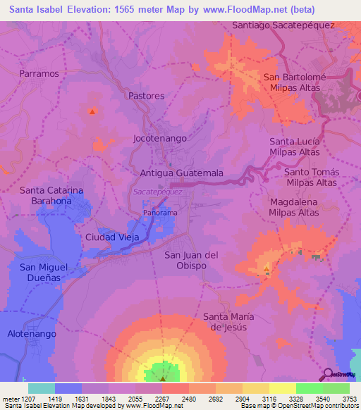 Santa Isabel,Guatemala Elevation Map