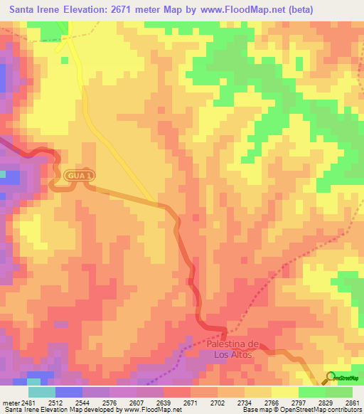 Santa Irene,Guatemala Elevation Map