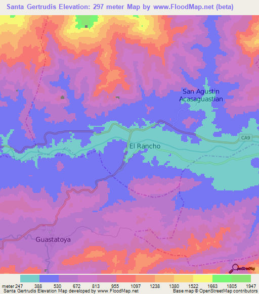 Santa Gertrudis,Guatemala Elevation Map