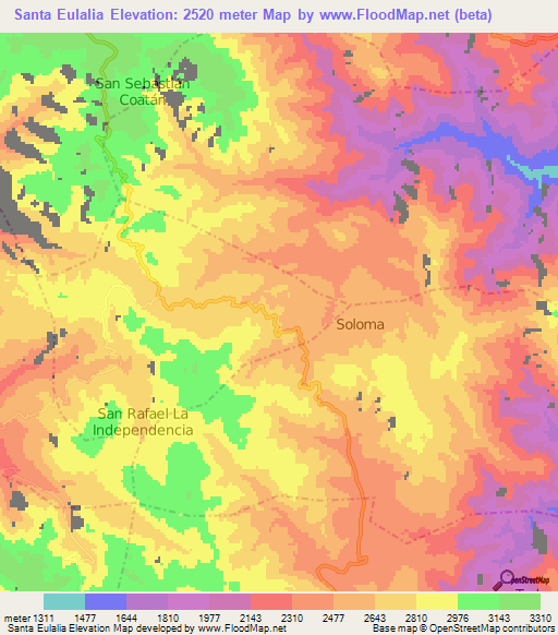 Santa Eulalia,Guatemala Elevation Map