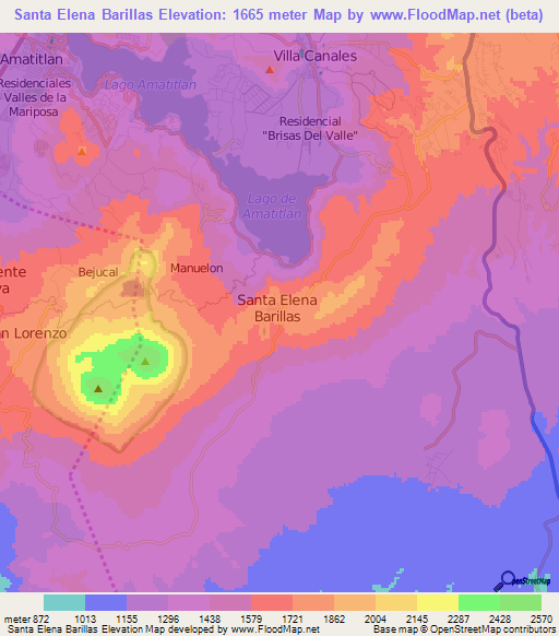 Santa Elena Barillas,Guatemala Elevation Map