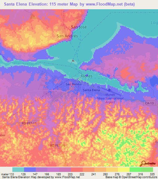 Santa Elena,Guatemala Elevation Map