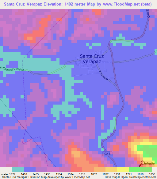 Santa Cruz Verapaz,Guatemala Elevation Map