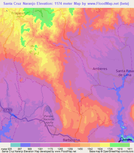 Santa Cruz Naranjo,Guatemala Elevation Map