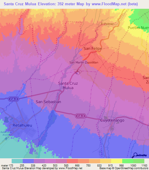 Santa Cruz Mulua,Guatemala Elevation Map