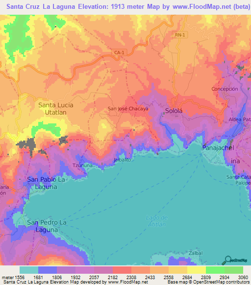 Santa Cruz La Laguna,Guatemala Elevation Map