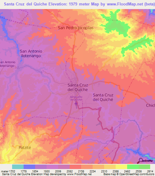 Santa Cruz del Quiche,Guatemala Elevation Map