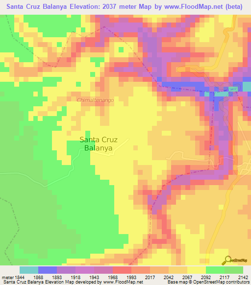 Santa Cruz Balanya,Guatemala Elevation Map