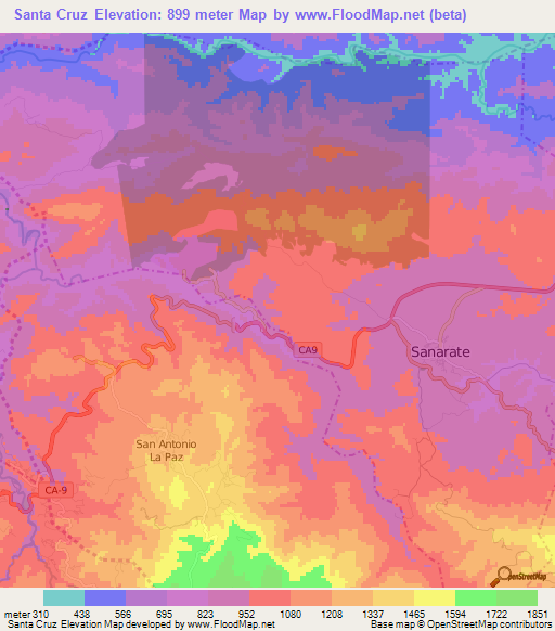 Santa Cruz,Guatemala Elevation Map