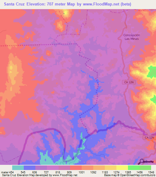 Santa Cruz,Guatemala Elevation Map