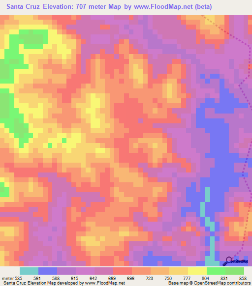 Santa Cruz,Guatemala Elevation Map