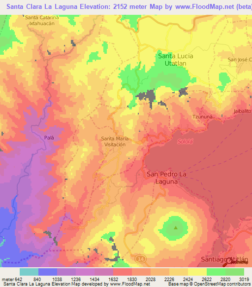 Santa Clara La Laguna,Guatemala Elevation Map