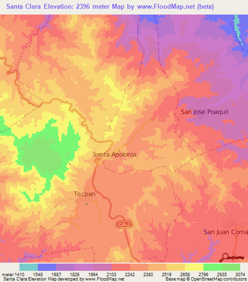 Santa Clara,Guatemala Elevation Map