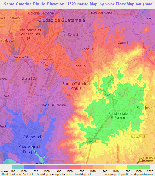 Santa Catarina Pinula,Guatemala Elevation Map