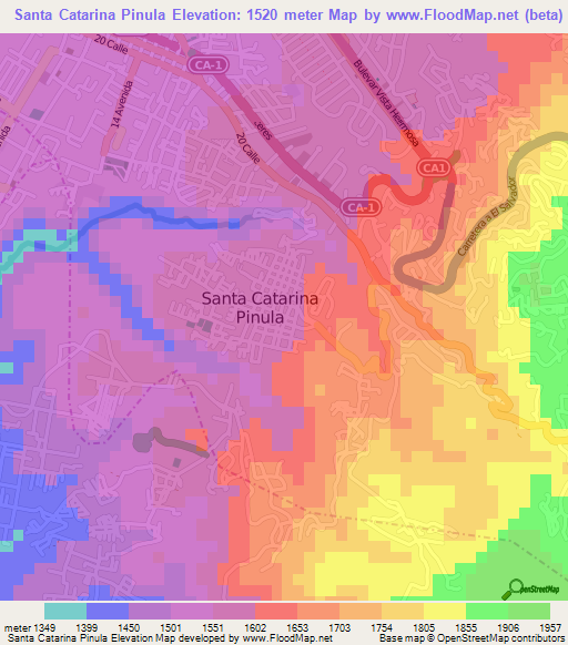 Santa Catarina Pinula,Guatemala Elevation Map