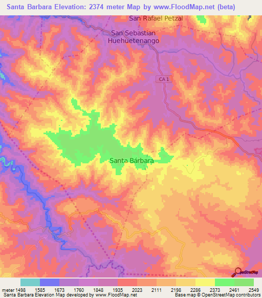 Santa Barbara,Guatemala Elevation Map