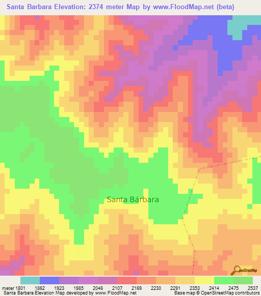 Santa Barbara,Guatemala Elevation Map