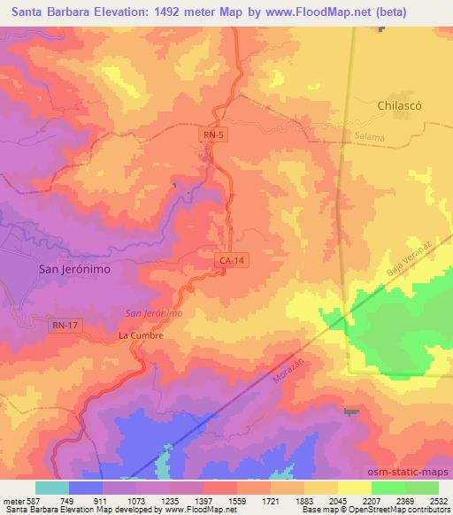 Santa Barbara,Guatemala Elevation Map