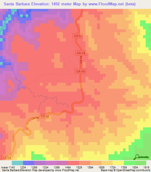 Santa Barbara,Guatemala Elevation Map