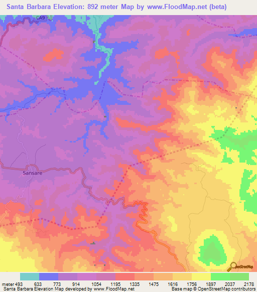 Santa Barbara,Guatemala Elevation Map