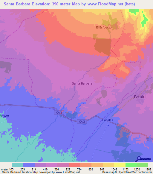 Santa Barbara,Guatemala Elevation Map