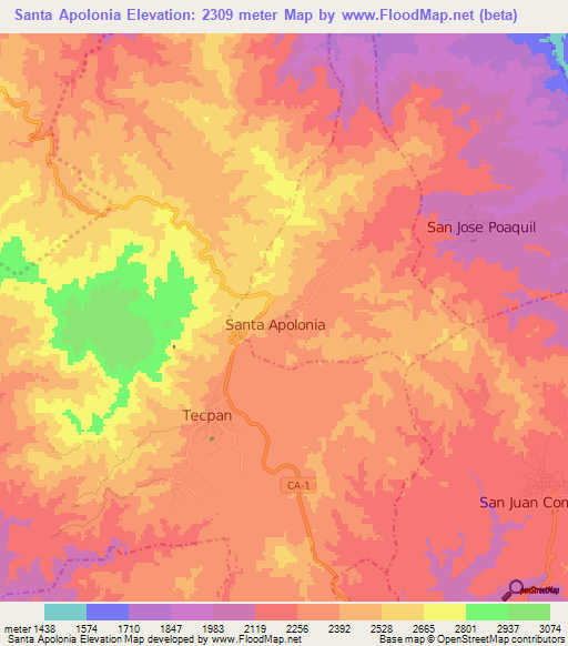 Santa Apolonia,Guatemala Elevation Map