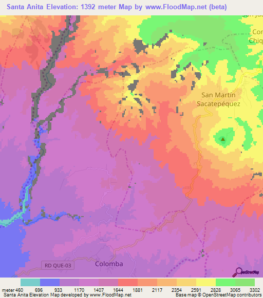 Santa Anita,Guatemala Elevation Map