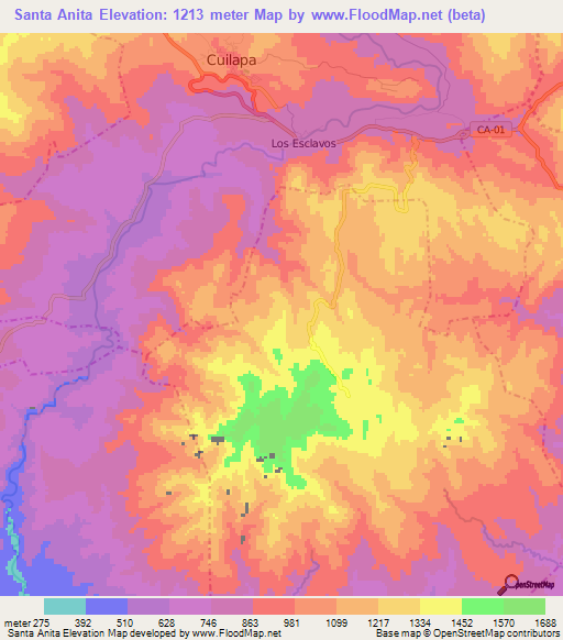 Santa Anita,Guatemala Elevation Map