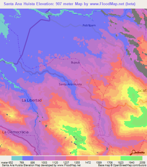 Santa Ana Huista,Guatemala Elevation Map