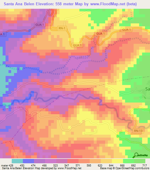 Santa Ana Belen,Guatemala Elevation Map