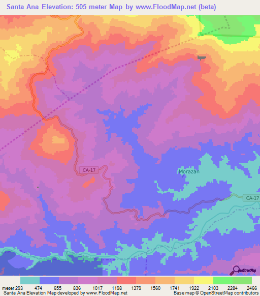 Santa Ana,Guatemala Elevation Map