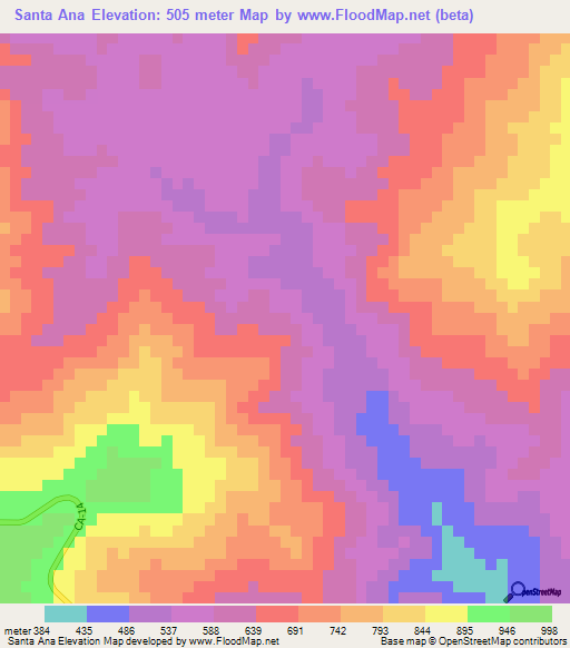 Santa Ana,Guatemala Elevation Map