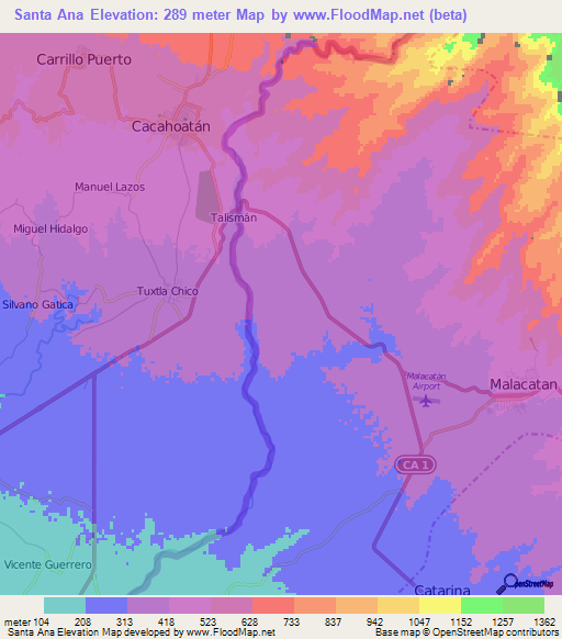 Santa Ana,Guatemala Elevation Map