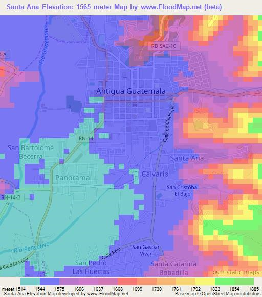 Santa Ana,Guatemala Elevation Map