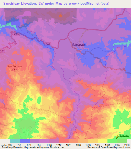 Sansirisay,Guatemala Elevation Map