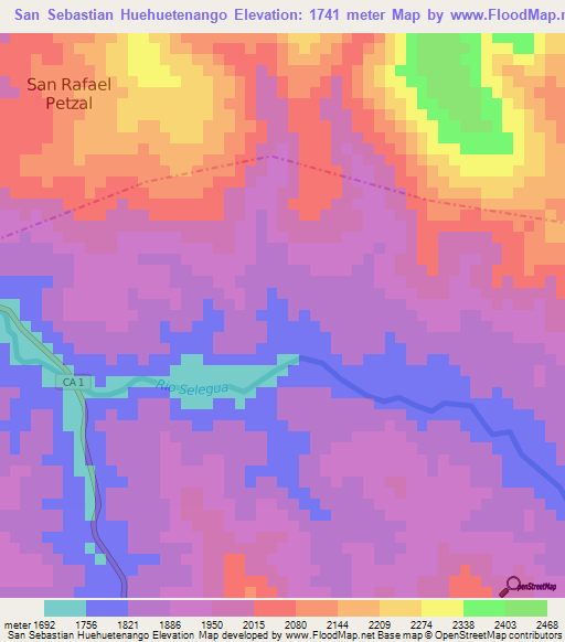 San Sebastian Huehuetenango,Guatemala Elevation Map