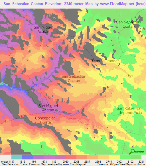 San Sebastian Coatan,Guatemala Elevation Map