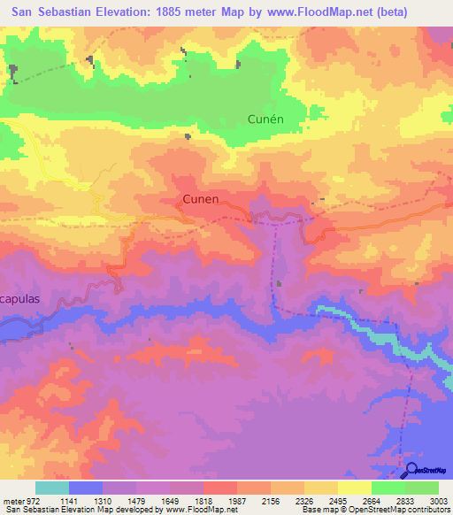 San Sebastian,Guatemala Elevation Map