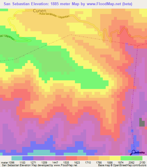 San Sebastian,Guatemala Elevation Map